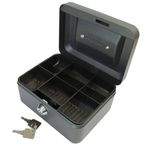 Cathedral Products Key Lockable Cash Box with Lift Out 6 Compartment Coin Tray - 6 Inch - Black