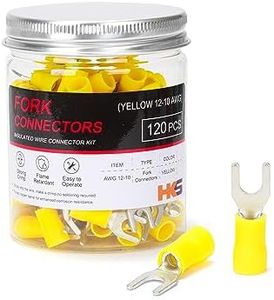 HKS 120PCS Insulated Fork Spade Wire Connectors - Yellow 12-10 AWG M5 Stud Size #10 - Tinned Red Copper - U-Type Electrical Crimp Terminals