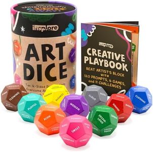 Insplore Art Dice – 12-Sided Wooden Dice with 120 Prompts to Help You Decide What to Draw or Paint – Creative Playbook with Games and Activities – Fun, Inspiring Gift for Artists of All Levels