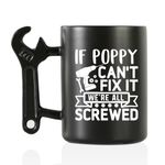 Onebttl Poppy Gifts for Father's Day, Poppy Coffee Mug with Wrench Handle from Granddaughter and Grandson, 13.5oz/400ml Funny Ceramic Mug for Grandpa - Poppy Can Fix