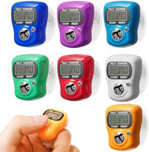 JMOO Electronic Finger Tally Counter 7-pack, Mini LCD Digital Display Tally Counter, Handheld Counter Clicker Pitch Counter for Coaching, Knitting, Lap, Fishing, Golf and Row