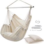 ADVOKAIR Hammock Chair Swing (500 lbs Max-2 Cushions) - Hanging Hammock Chair Rope Swing Indoor for Bedroom, Outdoor, Patio, Bedroom, Porch, Deck - Sturdy Steel Bar with Anti-Slip Safety Rings