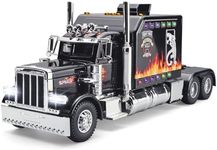 OANMYJJO Semi Truck Toys for Boys Heavy Truck Tow Truck Toy,Metal Diecast Trucks Model with Light and Sound Pull Back Semi Truck Toy,Truck and Trailer Toys for Boys,Toy Trucks for Boys Age 4-7(Black)