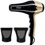 VEGA PROFESSIONAL Pro Dry 1800-2000 Watts Hair Dryer For Salon Professionals & Every Day Styling At Home | Cool Shot Button And 3 Heat & 2 Speed Settings, Gold, (Vpvhd-04)