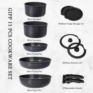 GiPP 11-Piece Non-Stick Ceramic Cookware Set – Grey, Detachable Handle, Induction Safe