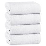 Olivia Rocco Hotel Collection Towels White Grey Hospitality Commercial Towel Set for Hotels B&Bs Hospitals 100% Soft Cotton Super Absorbent and Quick Dry, 4 PK Bath Towels White