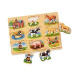 Melissa & Doug Farm Sound Puzzle (Wooden Peg Puzzle with Sound Effects, 8 Pieces, Great Gift for Girls and Boys – Best for 2, 3, and 4 Year Olds)