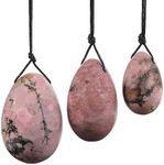 Nupuyai Rhodonite Yoni Eggs Set of 3 with Cord, Drilled Crystal Massage Stone Oval Cone Egg for Women Cone Exercise Strengthening Pelvic Floor Muscles