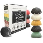 Bare Essentials Living - Konjac Sponges Set (10 Pack) with Activated Bamboo Charcoal Facial Sponge, Natural Sponge, Great for Facial Sponges, Bath Sponge, Beauty Sponge, and Exfoliating Body Sponge