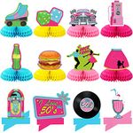 50's Party Decorations 12 Pieces 1950's Rock and Roll Honeycomb Centerpieces 50s Retro Table Toppers Birthday Rock Music Soda Shop Table Centerpieces for Retro 50's 60's Theme Party Favors