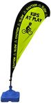 Teardrop Banner Flag Safety Sign with Fiberglass Poles and Weighted Base for Yards and Driveways -"Kids at Play", Green