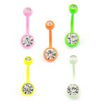 BodyJewelryOnline Belly Button Ring Package of 5 with Colorful enamel coated and Press fit CZ 14G