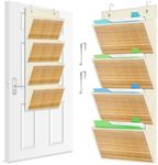 Luxury Over the Door File Organizer with Bamboo Cover – 4 Spacious Pockets for Hanging File Organizer, Premium Hanging Wall File Organizer Folder with Hooks, Ideal for Home Office, Classroom