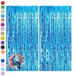 Light Blue Foil Fringe Tinsel Backdrop,2pcs 3.2 x 6.5ft Blue Foil Curtain Decor,Metallic Tinsel Foil Fringe Curtain for Mermaid Birthday Baby Shower Mama Mia Bachelorette Blue Frozen Party