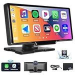 CAMECHO Portable Car Radio Wireless Apple CarPlay Android Auto, 9.3” Touchscreen Carplay Screen with Bluetooth Mirror link Voice Control GPS FM Split Screen DVR+Backup Camera +64G TF