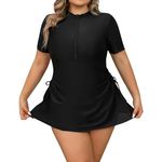 IBAKOM Women Swimsuit Tummy Control Plus Size Swimdress with Shorts 2PCS Ruched Monokinis Zip Front Surfing Bathing Suit Swimdress L