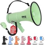 Pyle 50W Megaphone Bullhorn - Portable, Automatic Siren & Adjustable Volume,Projection Range Up to 1200 Square Yards, Aux Input, Talk, Siren, Music, Whistle, & Record, Shoulder Strap (Green)