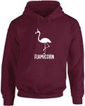 Hippowarehouse Flamicorn - Flamingo Unicorn Unisex Hoodie Hooded top (Specific Size Guide in Description) Maroon