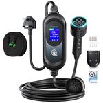 EVJUICION EV Charger Cable Type 2 to 3 Pin Plug 15M, 3.3kW 6-13A 3 Pin EV Charger, Portable Electric Car Charger for up to 12H Delayed Start Charging with 2.4″ LED Screen, IP67 for EVs & PHEV