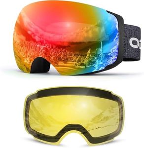 Odoland OTG Ski Goggles Set with Detachable Lens, Frameless Interchangeable Magnetic Lens for Skiing Skating Snowboard, Anti-Fog and UV400 Protection Snow Goggles for Men and Women