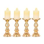 Romadedi Pillar Candle Holders Gold: Candlestick Holder for Pillar Set of 4, Metal Candle Stand Dinning Table Centerpiece for Wedding Party Christmas Decor Home Decorations, 6 inch