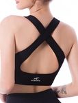 CLDFHX Sports Bra for Women Seamless Non Wired Cross Back Sports Bra Crop Tops for Yoga Fitness Casual Wear, Black, L