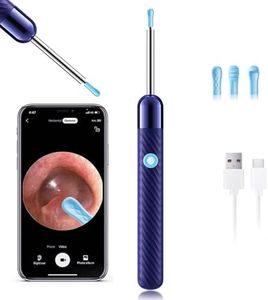 Ear Wax Removal - Earwax Remover Tool with 8 Pcs Ear Set - Ear Canal Cleaner with 1080P Camera - Ear Cleaning Kit with 6 Ear Spoon - Ear Camera for iOS & Android (Navy Blue)