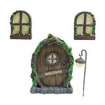 Your's Bath Set of 4 Fairy Door and Window for Tree, Mini Fairy Garden Glowing in the Dark with Lantern - Creative Garden Miniatures Tree Hugger Garden Sculptures Yard Art for Outdoor Trees Door