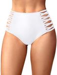 Holipick Women White High Waisted Bikini Bottoms Tummy Control Swimsuit Bottoms Strappy Swim Bottom XXL