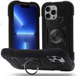 MARKILL Compatible with iPhone 13 Pro Max Case 6.7 Inch with Ring Stand, Heavy-Duty Military Grade Shockproof Phone Kids Cover for iPhone 13 Pro Max (Black)