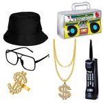 YIQXKOUY 6 Pack Hip HopCostume Kit 80/90s Inflatable Radio Boombox Phone Necklace Rapper Accessories for Party Cosplay Supply