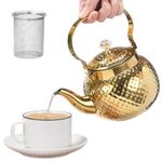 Supvox® 2L Stainless Steel Coffee Tea Kettle Pots with Removable Tea Infuser, Kitchen Boiling Water Tea Pot Delicate Teapot for Loose Tea, Tea Bags (Luxury Golden)