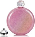 Junya Cute Liquor Flask for Women, 304 Stainless Steel,Pretty Glitter Coating Whiskey Flasks,Shining Rhinestone Cap,Portable Wine Flask for Drink Bar BBQS and Traveling,Capacity 5 oz (Pink)