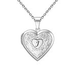 KunBead Jewelry Letter J Initial Picture Photo Heart Locket Alphabet Name Birthday Pendant Necklace for Women Girls Stainless Steel