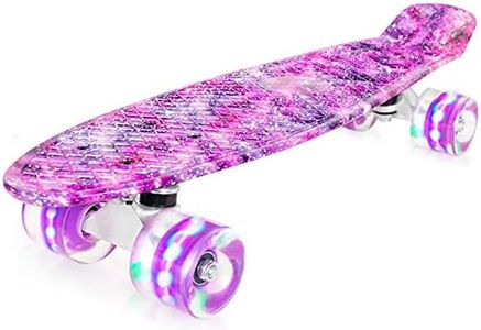 Nattork Skateboards 22 Inch Mini Cruiser Skateboard Complete Retro Skate Boards with Colorful Light Up Wheels for Kids Girls Boys Beginners