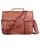 ANUENT 14 Inch Genuine Leather Messenger Bag Vintage Brown Small Briefcase Shoulder CrossBody Satchel for Men and Women Ideal for Laptop, iPad, and Tablet