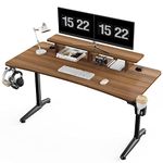 EUREKA ERGONOMIC 60 Inch Computer Desk with Monitor Stand, Sturdy Curved Edge Home Office Desk with Full Mouse Pad, Large Gaming Studio Table for 3 Monitors with Cup Holder and Headphone Hook, Walnut