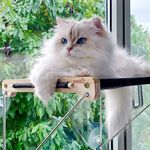 pecute Cat Hammock Sunny Seat with Wooden Frame, Cat Hammock Bed Kitten Mounted Bed, Cat Window Perch Sturdy with 4 Suction Cups, Easy to Assemble - Hold Pets Up to 15KG