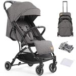 Hello-5ive Lightweight Travel Stroller - Compact Baby Pushchair with Adjustable Seat, Mosquito Net & Rain Cover, One-Hand Folding Buggy with 5-Point Harness for Toddlers from Birth to 15kg(Dark Gray)