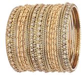 NMII Metal with Golden Zircon Gemstone & Silk Thread Studded worked Ball Chain Linked Stylish Bangle Set For Women and Girls- Pack of 20, (G413_Golden-2.6)