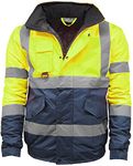 MMK Manchester® Hi Vis Viz Bomber Jacket High Visibility Workwear Safety Security Hooded Padded Waterproof Taped Seams Work Wear Coat Top (Yellow Navy, X-Large)