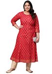 Yash Gallery Women's Plus Size Cotton Gold Print Anarkali Diwali Kurta (Pink)