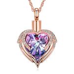 shajwo Cremation Jewelry Angel Wing Heart Urn Necklace for Ashes for Women Memorial Human Pet Ashes Pendant,Rose Gold-Purple