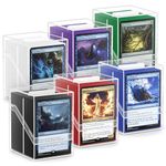 6 Pack Card Deck Boxes, Clear Commander Card Deck Case with 600Pcs Card Sleeves and Dividers, Standard Size Card Storage Box Perfect Fit for MTG, Trading Cards, Sport Cards (6 colors)