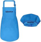 Personalized Kids Apron and Chef Hat Set - Cute Chef Costume for Kids - Kids Aprons with Pockets for Cooking Painting Party - Adjustable Unisex Blue Apron for Kids - Small