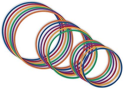 S&S Worldwide No-Knott Hoops Easy Pack. Heavy Duty, Institutional Quality Hoops for Hula, Exercise, Games, PE and More. Assorted Colored Hoops, 6 Each in 24", 30" and 36". Pack of 18.