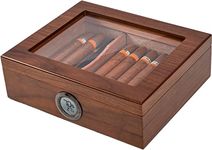 Cigar Humidor, Jansfuren Glass Top Cedar Cigar Box with Front Digital Hygrometer, Humidifier Gel & Divider, Desktop Humidor Case Hold 25-50 Cigars