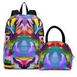 Backpack for Kids School Backpack with Lunch Bag Dog Paw Cross Bone Lightweight Elementary Kids Bookbag Set, Tigers Face, Daypack Backpacks