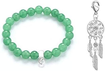 Philip Jones Green Aventurine Gemstone Bracelet with Dream Catcher Charm Created with Zircondia® Crystals, 20 cm, Green Aventurine, Green Aventurine