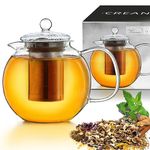 Creano Glass Teapot 1700ml - Stovetop Safe Tea Kettle with Stainless Steel Infuser and Glass Lid - Ideal for Preparing Loose Teas - Drip Free